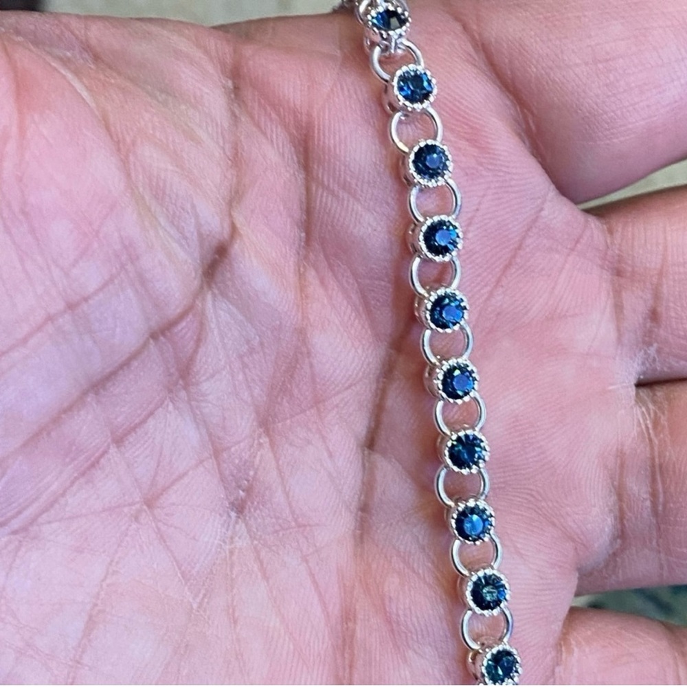 Sterling Silver Blue Sapphire Station Bracelet - Blue